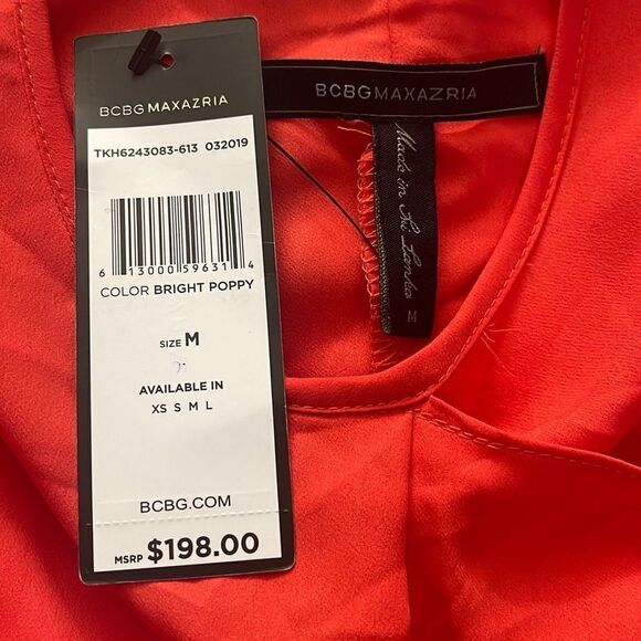 BCBGMaxazria Shift Dress Poppy Orange Cascading Ruffle Short Sleeve Size M - Picture 8 of 9